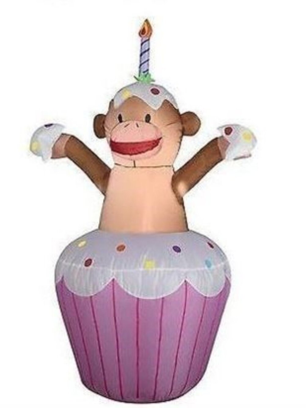 BNIB Airblown Inflatable Happy Birthday Cupcake with Sock Monkey